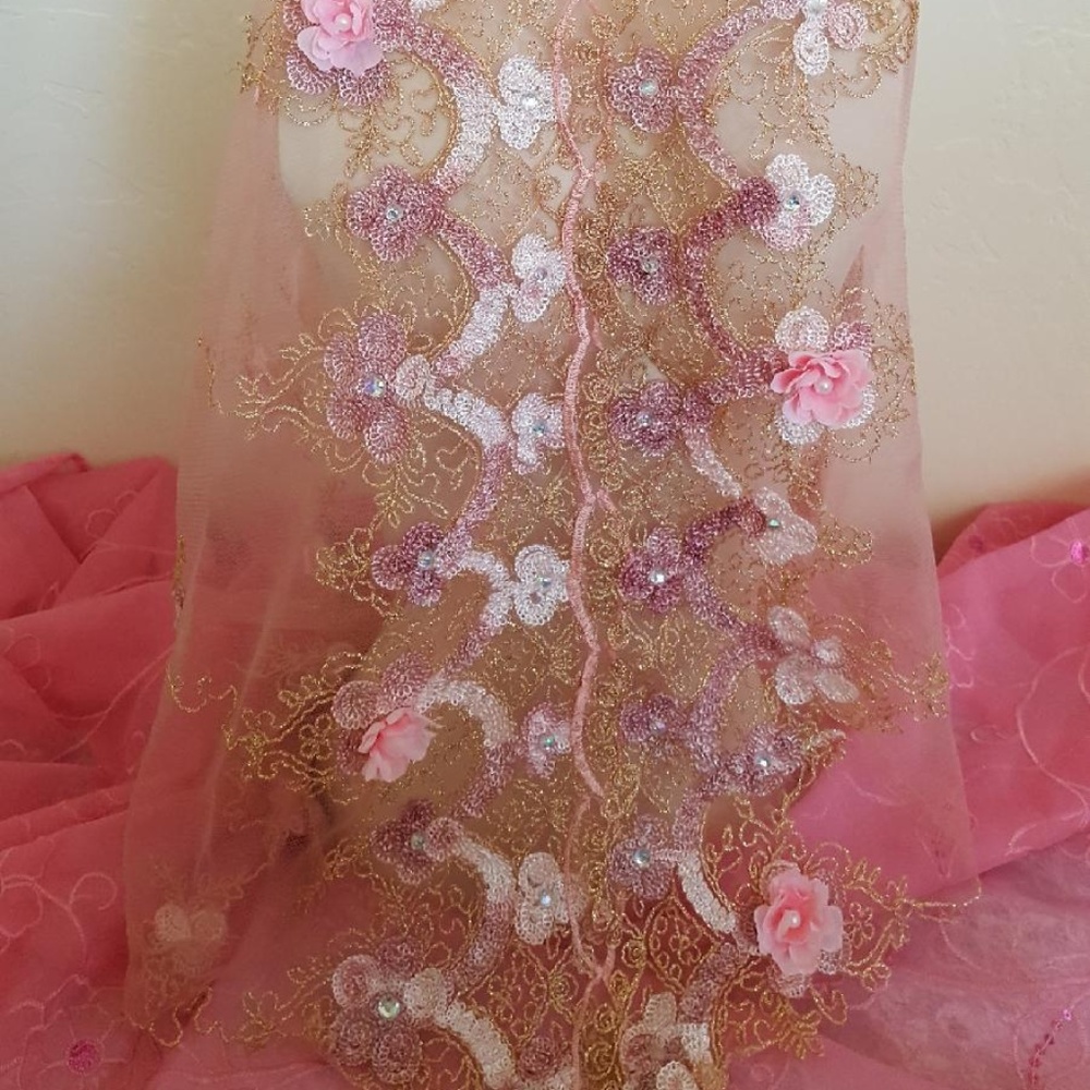 Blush Gold Lace Gatsby 20's Veil Headpiece Set - Picture 5 of 12